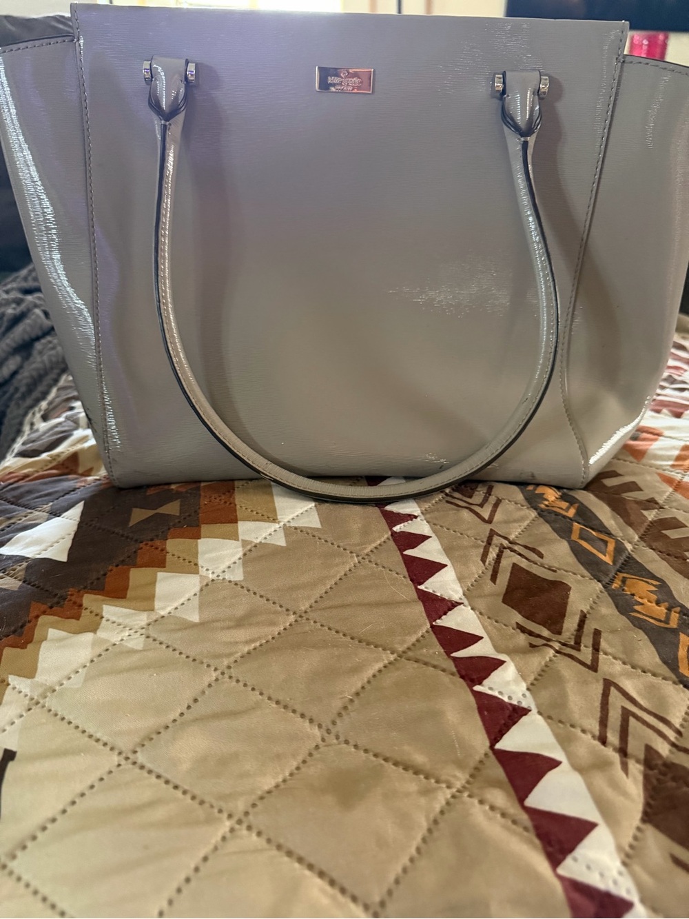 kate spade Glossy Light Gray Patent Leather Tote